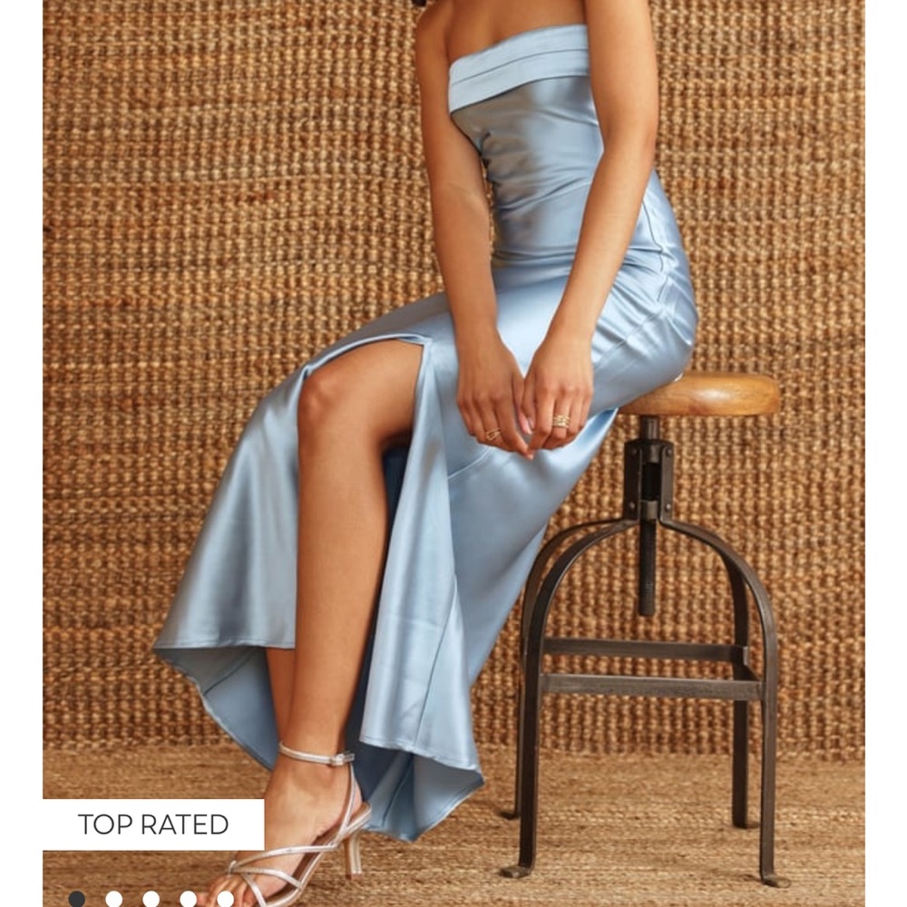 Elegant Blue Satin Strapless Dress